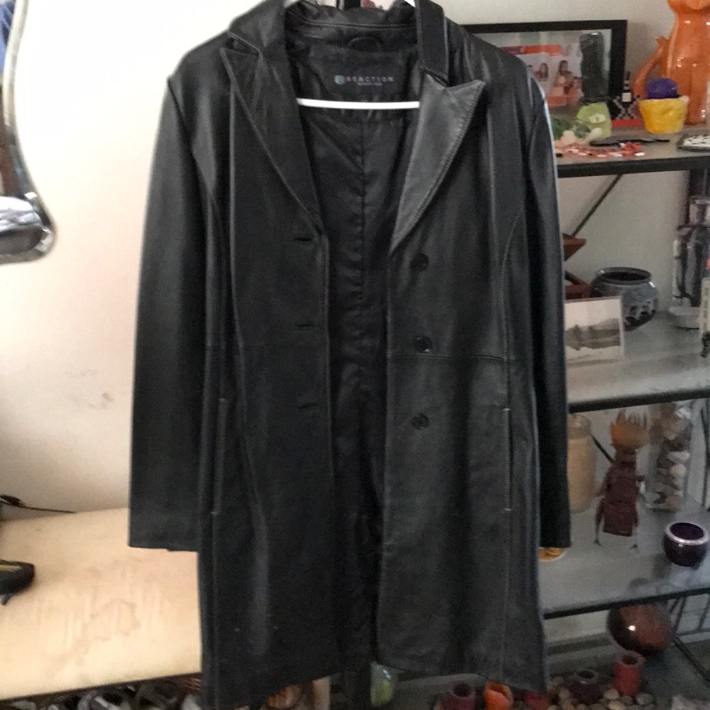 Kenneth Cole Reaction Black Leather Trench Coat